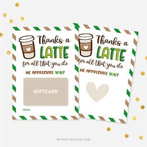 Vale-presente Thanks a Latte para professor, funcionário, vizinho ou colega de trabalho - DOWNLOAD INSTANTÂNEO - PDF para impressão