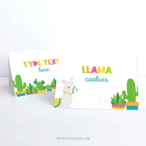 Llama Party Labels, Cactus Birthday Party, Mexican Fiesta, Alpaca Food Labels, Place Cards - INSTANT DOWNLOAD - Printable Editable PDF