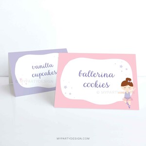 Ballerina Food Labels, Ballerina Place Cards, Dance Party, Ballet Birthday - INSTANT DOWNLOAD - Printable PDF with Editable Text