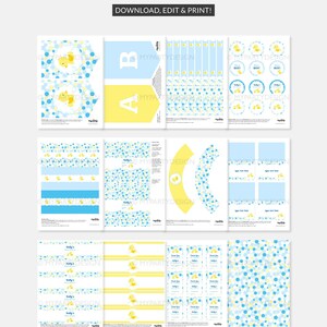 Rubber Duck Baby Shower Decorations, Rubber Ducky Party Pack, Gender Neutral Yellow Blue - INSTANT DOWNLOAD - Printable Editable PDF image 3