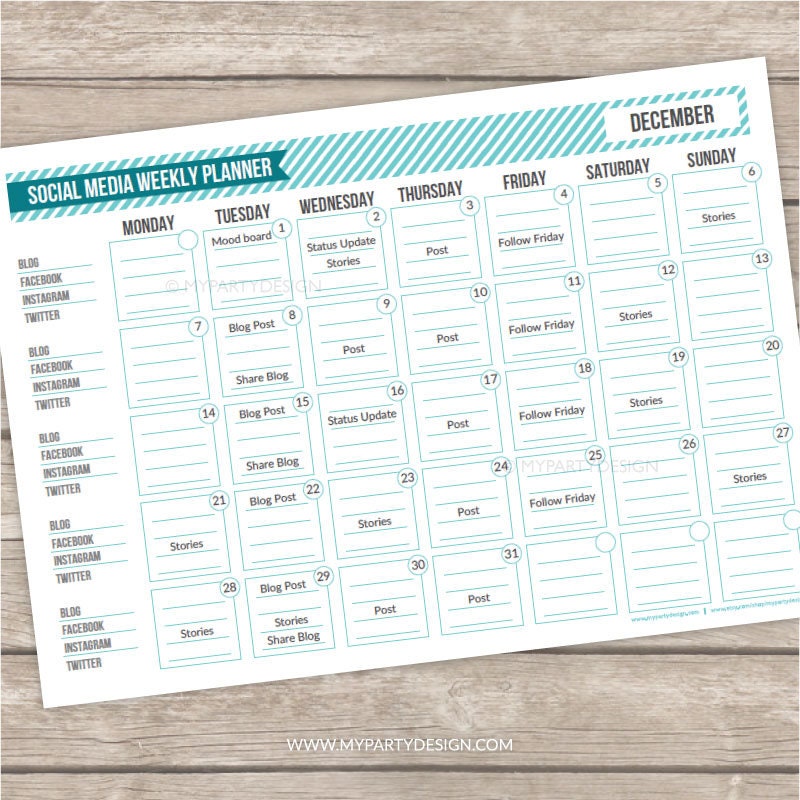 social media planner printable monthly calendar editable etsy
