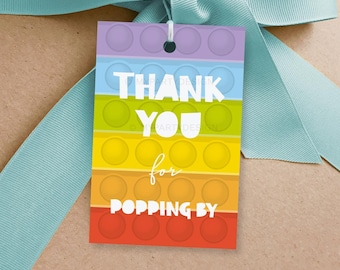 Fidget Party Favor Tags, Thanks for Popping By Thank you Labels, Tween Pop Toy Party Decor - INSTANT DOWNLOAD - Printable Editable PDF