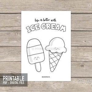 Coloring Page Ice Cream Color in Summer Birthday Party | Etsy