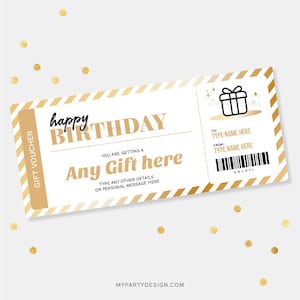 ギフト券テンプレート、一般的な誕生日プレゼントカード、遅延ギフト券 - 即時ダウンロード - 印刷可能で編集可能な PDF
