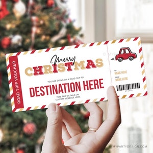 Christmas Road Trip Gift Voucher, Surprise Road Trip Reveal, Vacation Ticket Template, Holiday Certificate - INSTANT DOWNLOAD - Editable PDF
