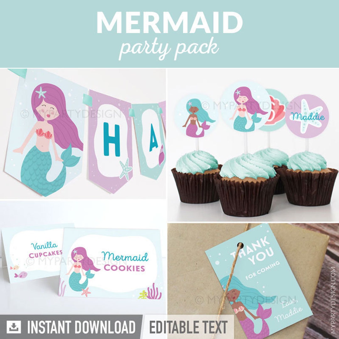 Mermaid Birthday Decorations, Mermaid Printables, Mermaid Party Pack ...
