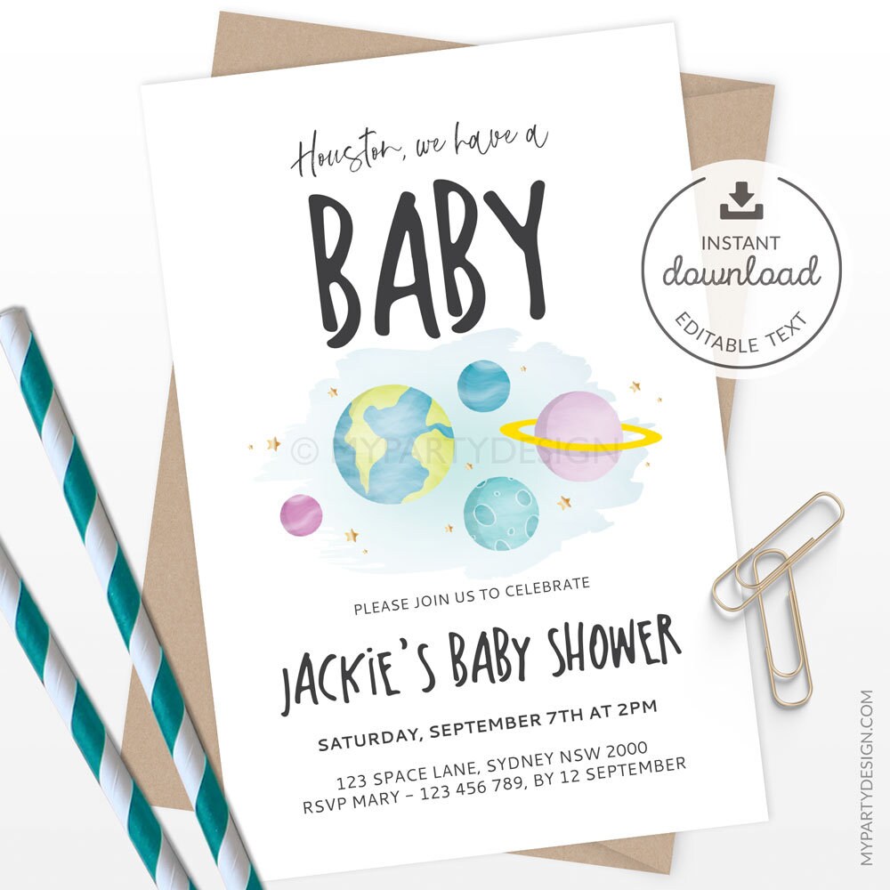 Outer Space Baby Shower Invitation Houston we have a Baby Etsy
