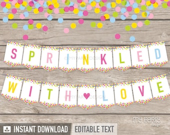 Baby Sprinkle Banner, Sprinkled with Love Baby Shower Bunting, Party Decorations,  - INSTANT DOWNLOAD, Printable Editable PDF (BB01)