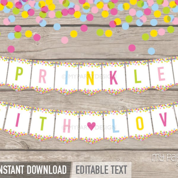 Baby Sprinkle Banner, Sprinkled with Love Baby Shower Bunting, Party Decorations,  - INSTANT DOWNLOAD, Printable Editable PDF (BB01)
