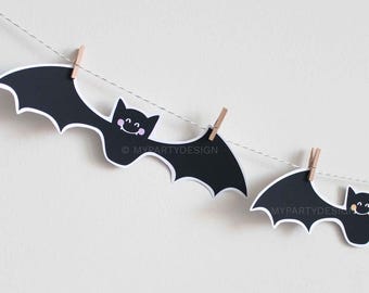 Halloween Bat Banner, Cute Halloween Party Decorations, Kit Friendly Trick or Treat Decor, Fall - INSTANT DOWNLOAD - Printable PDF