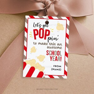 Popcorn Back to School Tag, Let&#39;s get Poppin Gift Label, First Day of School Staff Teacher Gift - INSTANT DOWNLOAD - Printable Editable PDF