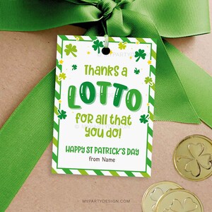 Dzięki Lotto St Patrick's Day Tag, Szczęśliwa kartka St Patryka dla przyjaciela, nauczyciela lub pracownika Etykieta - NATYCHMIASTOWE POBIERANIE - Wydrukuj Edytowalny PDF