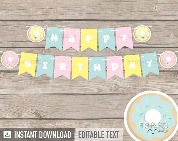 Donut Party Banner - Sprinkles Birthday Party - INSTANT DOWNLOAD - Printable PDF with Editable Text Il_570xn