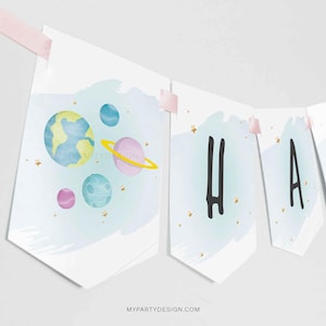 First Trip around the Sun Birthday Banner, Galaxy Party Bunting, Outer Space Garland Decorations - INSTANT DOWNLOAD - Printable Editable PDF