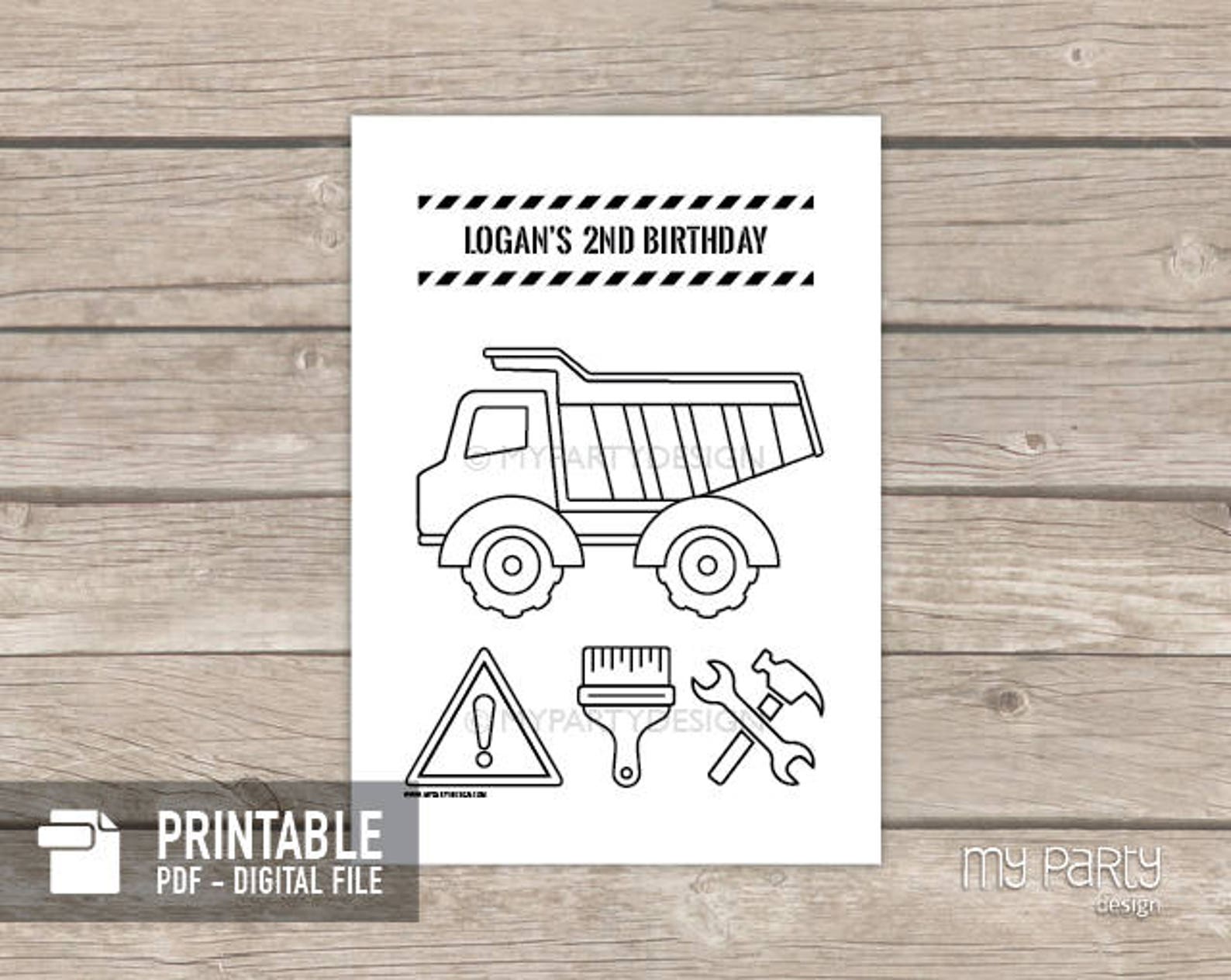 Construction Party Coloring Page Dump Truck Activity for Boys | Etsy