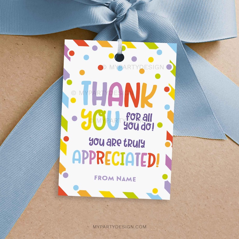 Appreciation Gift Tag, Thank You Label for School Staff, Team or ...