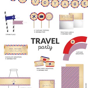 Resefestdekorationer, avskedsfestpaket, avskedsfestkit, Vintage Bon Voyage - DIREKT NEDLADDNING - Utskrivbar redigerbar PDF bild 2