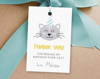 Kitty Cat Favor Tags, Thank you Label, Kitten Birthday Decoration, Pet Adoption Party Printables - INSTANT DOWNLOAD - Printable Editable PDF