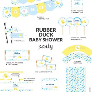 Rubber Duck Baby Shower Decorations, Rubber Ducky Party Pack, Gender Neutral Yellow Blue - INSTANT DOWNLOAD - Printable Editable PDF image 2