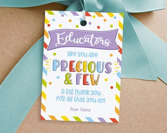 Educator Appreciation Tag, Thank You Label for Preschool Daycare Educator Week / Day Gifts - INSTANT DOWNLOAD - Printable Editable PDF