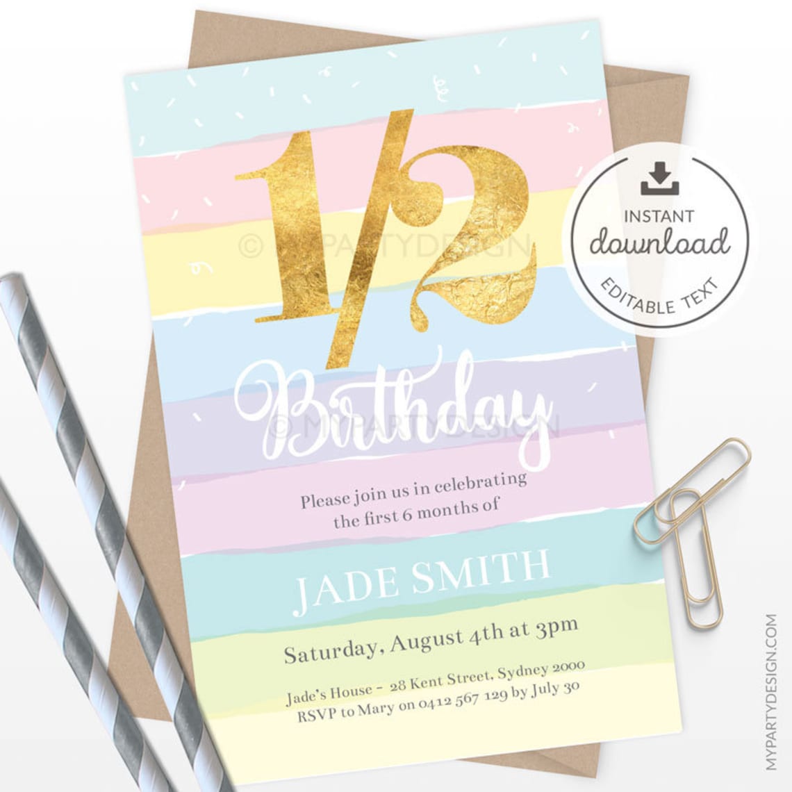 Half Birthday Invitation 6 Months Party Invite 1/2 Bday - Etsy