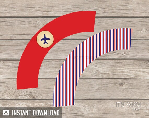 Travel Party / Farewell Party - Cupcake Wrappers - Red and Blue Stripes - INSTANT DOWNLOAD - Printable PDF Il_570xn