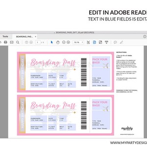 Fake Plane Ticket Template, Printable Boarding Pass, Surprise Travel ...