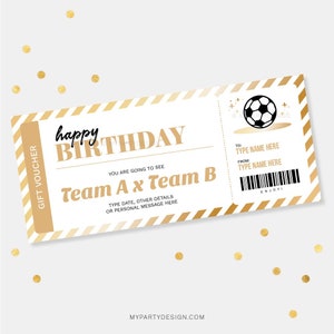 Modèle de bon-cadeau de football, carte d'anniversaire billet de match de sport, chèque-cadeau surprise - TÉLÉCHARGEMENT IMMÉDIAT - PDF modifiable imprimable