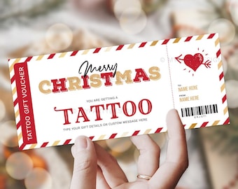 Presentkort för jultatuering, mallkort för jultatuering, överraskningspresent - DIREKT NEDLADDNING - Redigerbar PDF