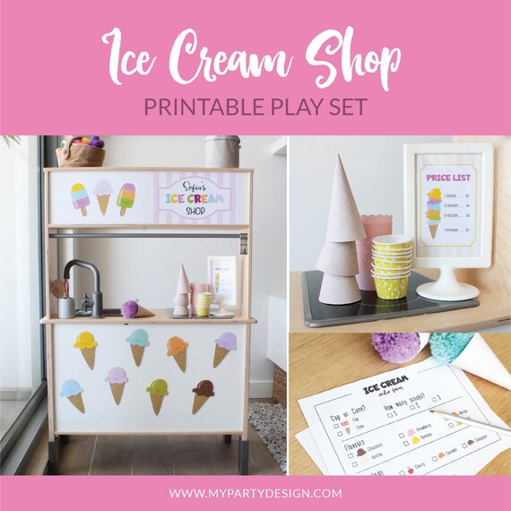 Ice Cream Shop Play Set - Dramatic Play Ice Cream Parlor - INSTANT DOWNLOAD - Printable PDF with Editable Text Il_570xn