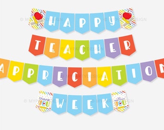 Happy Teacher Appreciation Week Banner, Thank You Bunting for School Staff Appreciation Decor - INSTANT DOWNLOAD - Printable Editable PDF