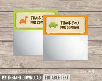 Dinosaur Favor Tags, Dino Party Decorations, Thank you Labels, Treat Bag Toppers - INSTANT DOWNLOAD - Printable PDF with Editable Text