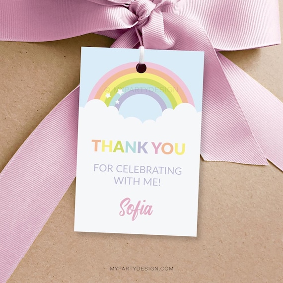 Rainbow Thank You Tags, Party Favor Label, Pastel Rainbow Birthday  Decorations INSTANT DOWNLOAD Printable PDF With Editable Text 