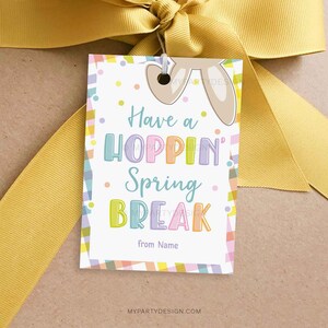 Haben Sie einen Hoppin' Spring Break Geschenkanhänger, Frühlingsferien Ostergeschenk vom Lehrer an die Schüler - SOFORTIGER DOWNLOAD - Druckbare bearbeitbare PDF-Datei