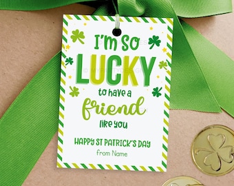 St Patrick's Day Tag for Kids, Lucky Shamrock Cards for Friends Classroom Gifts, Luck Gift Label - INSTANT DOWNLOAD - Printable Editable PDF