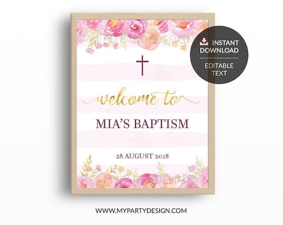 Floral Baptism Thank You Labels, Printable PDF - My Party Design