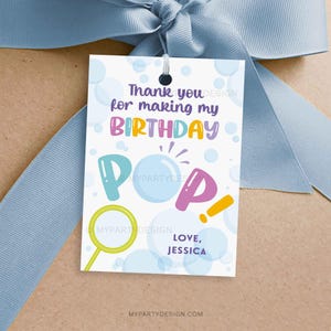 Etiquetas de regalo de cumpleaños de burbujas, gracias por hacer mis etiquetas de pop de cumpleaños para regalos de fiesta de burbujas - DESCARGA INSTANTÁNEA - PDF editable imprimible