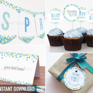 Baby Boy Sprinkle Decorations, Baby Sprinkle Party Pack, Sprinkled with Love Baby Shower - INSTANT DOWNLOAD - Printable Editable PDF (BB02)