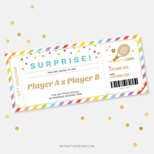 Modelo de vale-presente surpresa para tênis, vale-presente para partida esportiva, cupom de experiência de aniversário - DOWNLOAD INSTANTÂNEO - PDF editável para impressão