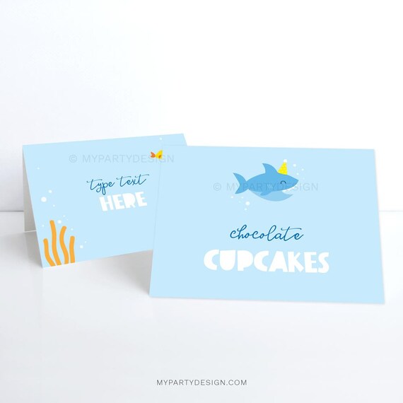 Shark Birthday Tent Labels, Under the Sea Party, Shark Food Tags, Place Cards - INSTANT DOWNLOAD ...