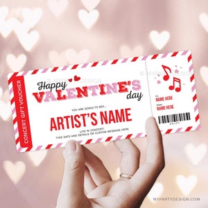 Valentine's Day Gift Concert Ticket Template, Artist Music Show Certificate, Surprise Gift Card Voucher INSTANT DOWNLOAD Editable PDF image 1