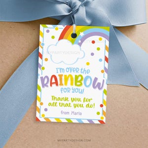 Etiqueta de presente Over the Rainbow For You, etiqueta de presente de agradecimento para professores, voluntários da equipe escolar - DOWNLOAD INSTANTÂNEO - PDF editável para impressão