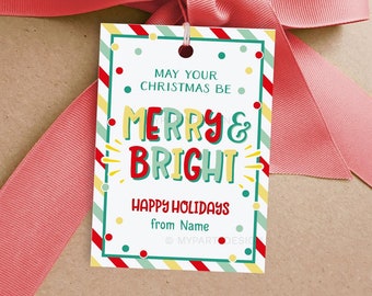 Merry and Bright Christmas Gift Tags, Christmas Labels, Pta Pto Teacher Holiday Gifts - INSTANT DOWNLOAD - Printable Editable PDF