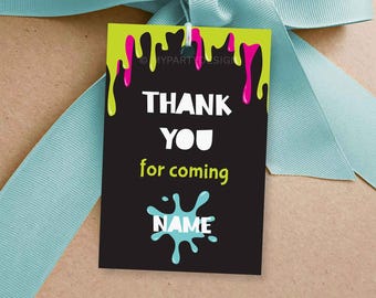 Slime Party Favors, Thank you Tags, Tween Birthday Decorations, Favor Labels - INSTANT DOWNLOAD - Printable PDF with Editable Text
