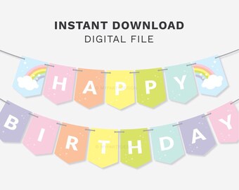 CROWNOS Happy Birthday Banner – Bereits Montierte Wimpelkette In Bunten Pastellfarben