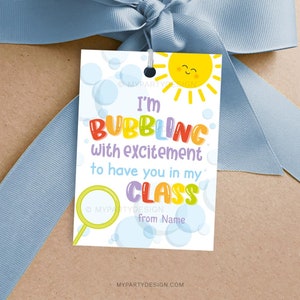 Etiqueta "Burbujas de emoción", Etiqueta de regalo "Burbujas para la vuelta al cole", Etiquetas de regalo "Primer día de clases" - DESCARGA INSTANTÁNEA - PDF imprimible y editable