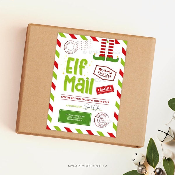 Elf Mail Labels, Elf Arrival Box Label, Express Post from the North Pole, Christmas Tradition - INSTANT DOWNLOAD - Printable Editable PDF