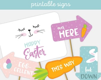 Cartelli per la caccia alle uova di Pasqua, segnali per bambini per coniglietti pasquali, frecce per cortile, esterno - DOWNLOAD IMMEDIATO - File digitale PDF stampabile
