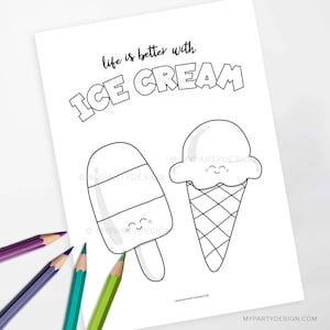 Ice Cream Coloring Page, Summer Birthday Party Activity for Kids, Popsicle Icecream Cone Color In Sheet - INSTANT DOWNLOAD - Printable PDF