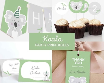 Koala Geburtstagsdekoration, Koala Party Paket, Koala Party Kit, Koala Party Printables - INSTANT DOWNLOAD - Druckbare bearbeitbare PDF